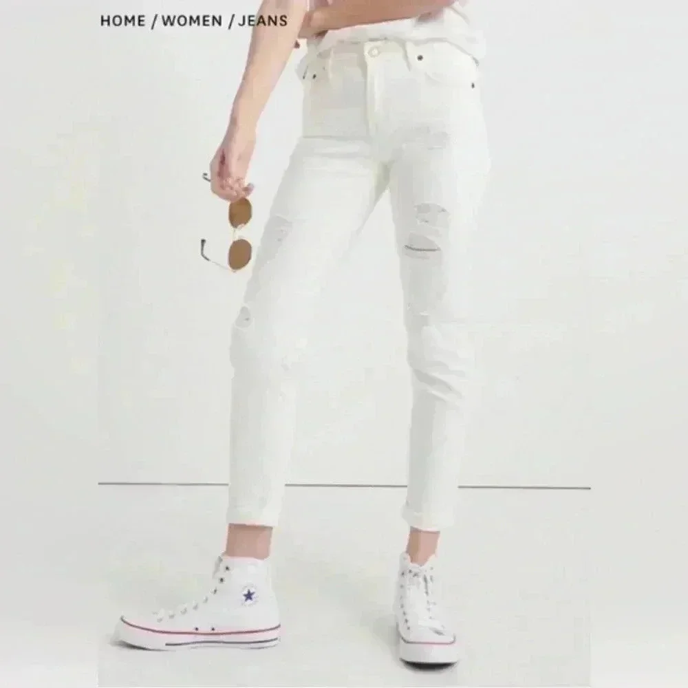Lucky brand sienna slim boyfriend white denim jeans